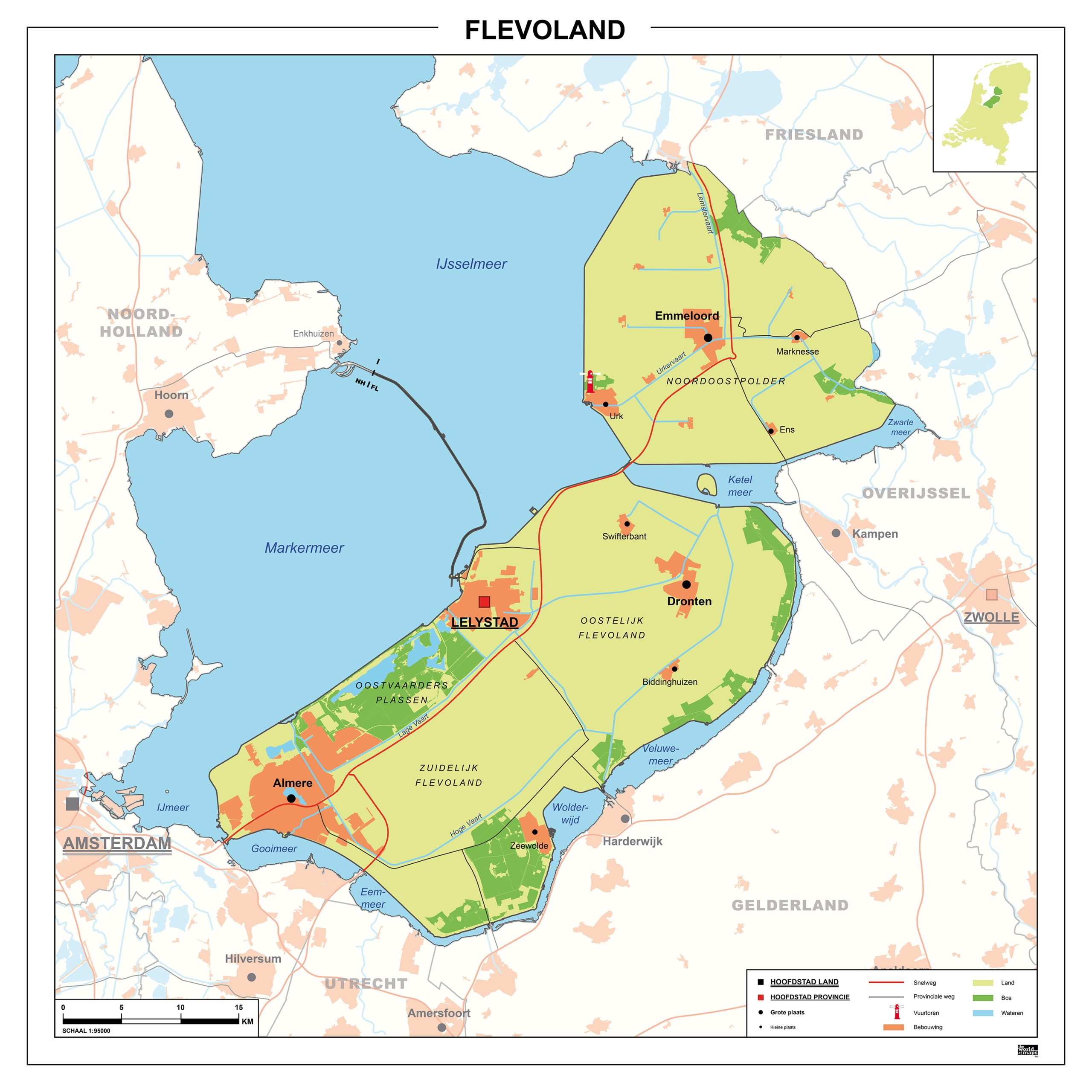 Kaart van Flevoland met werkgebied